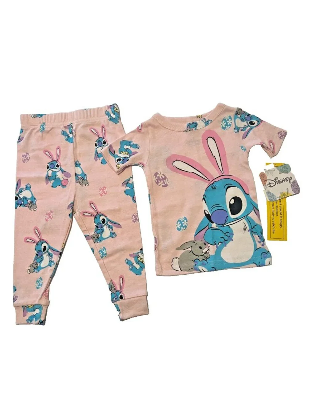 Disney Stitch Pink Easter Bunny Kids Pajamas Sz 18M